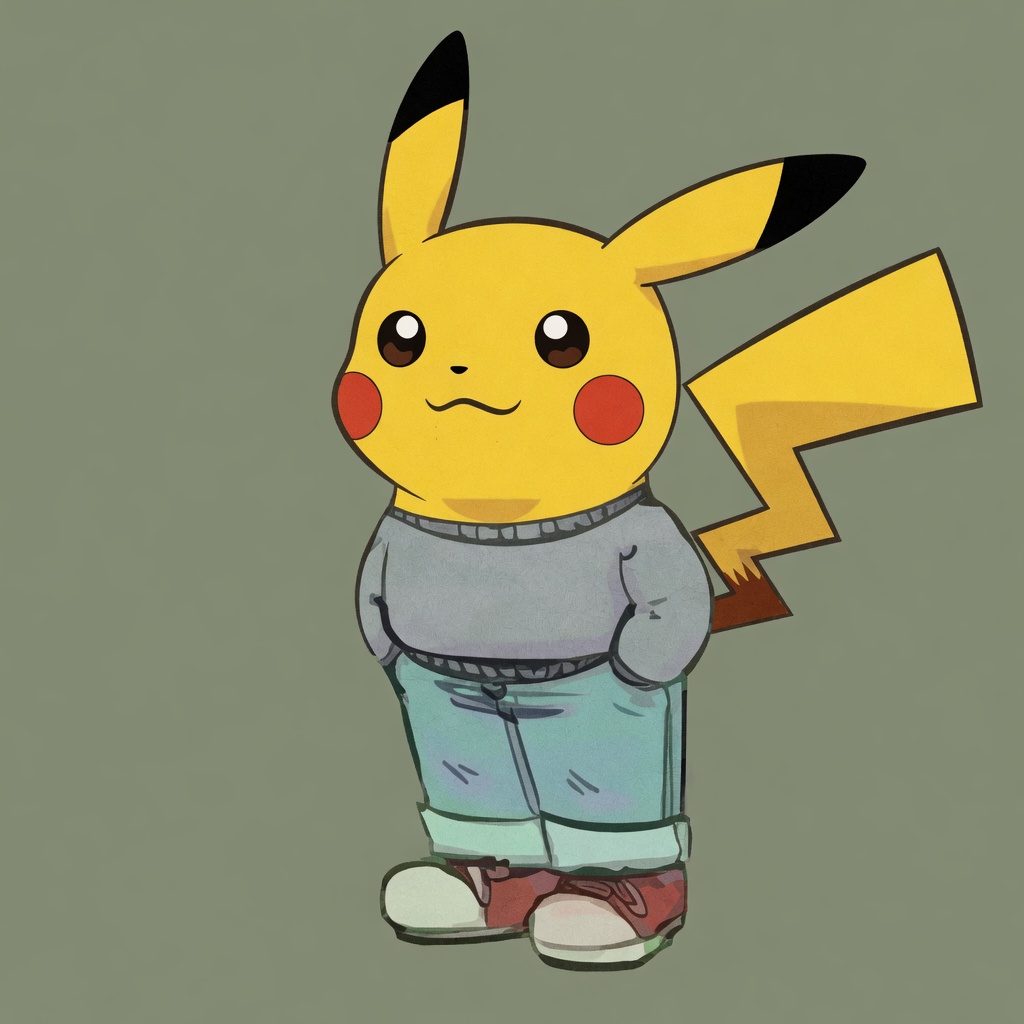 just a pokemon guy standing there, hands in pockets, vibing